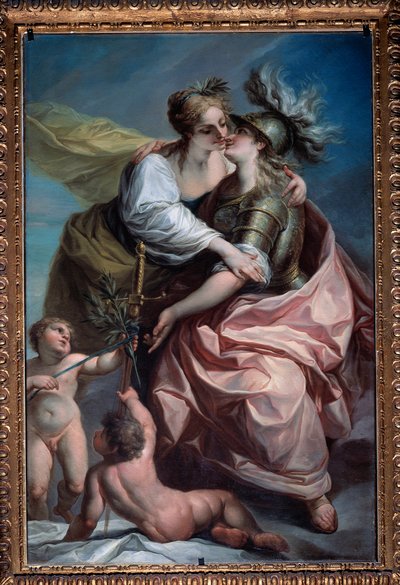 Allegori över republikens tretton värden: freden som omfamnar rättvisan (målning, efter 1783) av Carlo Giuseppe Ratti