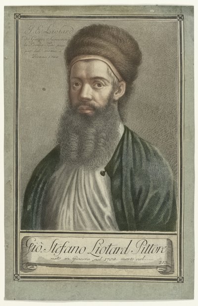 Porträtt av målaren Jean-Etienne Liotard i turkisk kostym med skägg och pälsmössa Porträtt av konstnärer (serietitel) av Carlo Gregori (possibly)