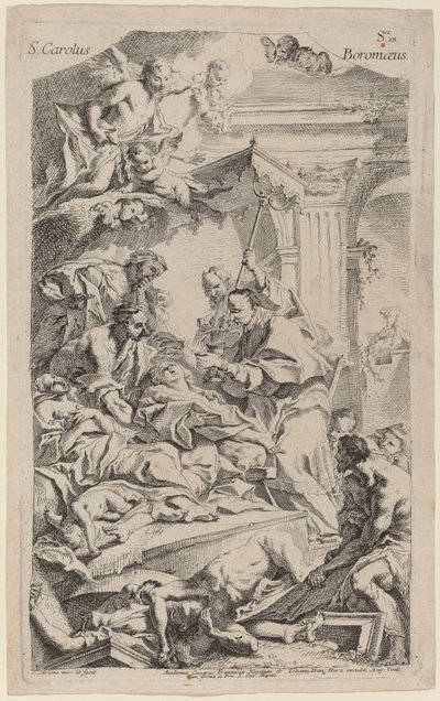 San Carlo Borromeo ger sista nattvarden till pestens offer av Carlo Innocenzo Carlone