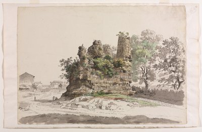 Den så kallade graven för bröderna Curiatii i Albano, med Madonnakyrkan..., c 177 av Carlo Labruzzi