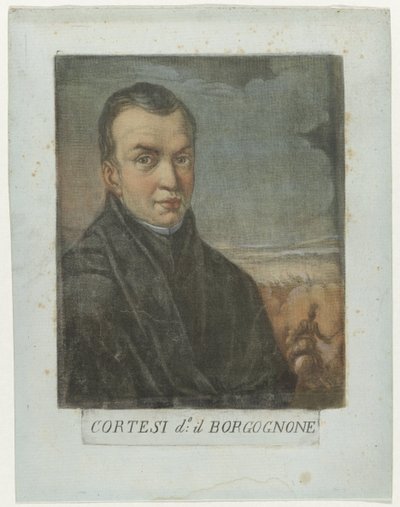 Porträtt av målare Jacques Courtois Kunstenaars Zelfportret En in de Galleria degli Uffizi te Florence (serietitel) Självporträtten av Real Galleria di Firenze (serietitel) av Carlo Lasinio