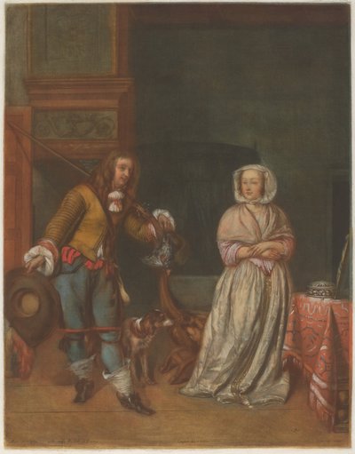 Huntsman besöker en dam av Carlo Lasinio after Gabriel Metsu
