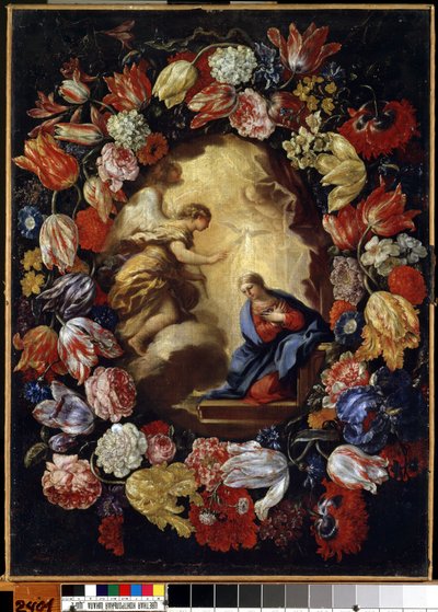 ""Bebådelsen med blommor"" Målning av Carlo Maratta (1625-1713) Mikalojus Konstantinas Ciurlionis Fine Arts Museum, Kaunas, Litauen av Carlo Maratta or Maratti