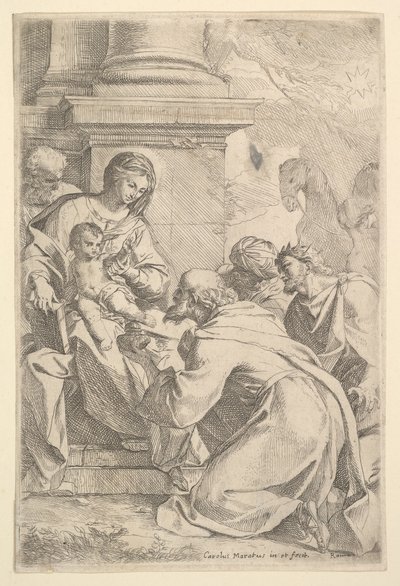 Tillbedjan av Magi. av Carlo Maratta or Maratti