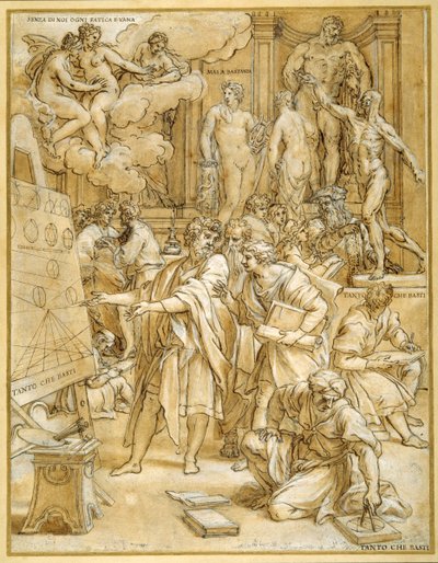 The School of Design (penna & bläck med tvätt & gouache, över krita, på papper) av Carlo Maratti