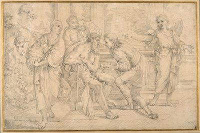 Tobias botar Tobits blindhet med fiskens galla (svart krita på papper) av Carlo Maratti