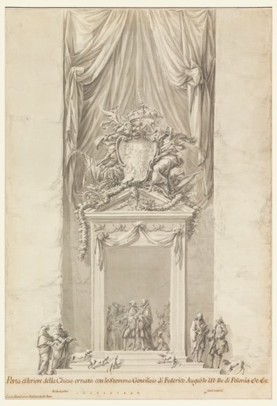Dörröppningen till San Salvatore i Lauro med dekoration för begravningen av kung Fredrik August III av Polen, Rom, Italien av Carlo Marchionni