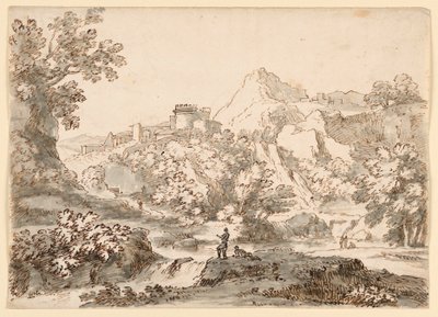 Teckning, Ett landskap med stad, 1750-1770 av Carlo Marchionni