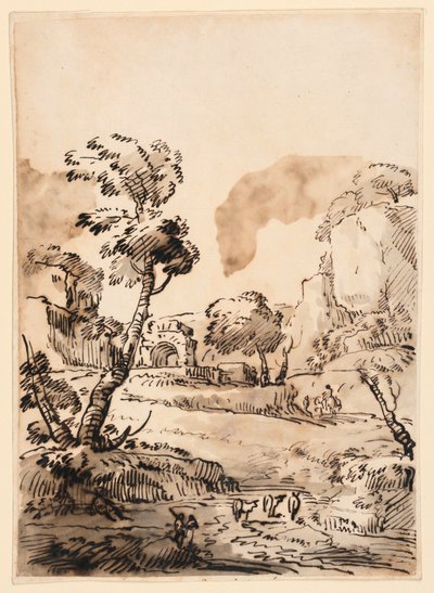 Teckning, Ett pastoralt landskap, 1760-1780 av Carlo Marchionni