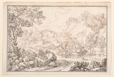 Teckning, Ett landskap, 1770-86 av Carlo Marchionni