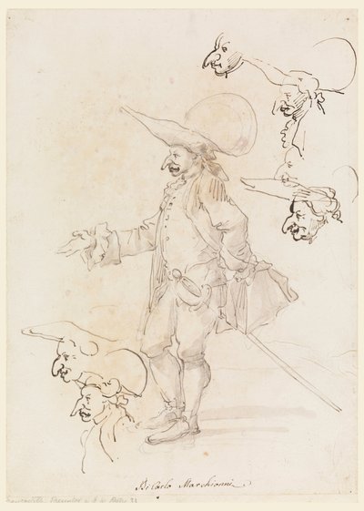 Teckning, Karikatyrer, ca 1725-75 av Carlo Marchionni