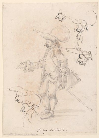 Teckning, Karikatyrer, ca 1725-75 av Carlo Marchionni