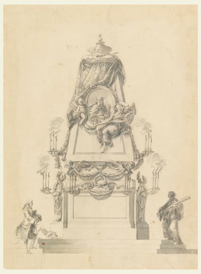 Teckning, Katafalk för en kung, ca 1765 av Carlo Marchionni