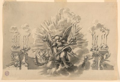 Teckning, Förslag till en ceremoniell dekoration, ca 1760 av Carlo Marchionni