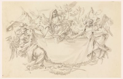 Ritning, Förslag till en duk som plats för en inskription, 1750-86 av Carlo Marchionni