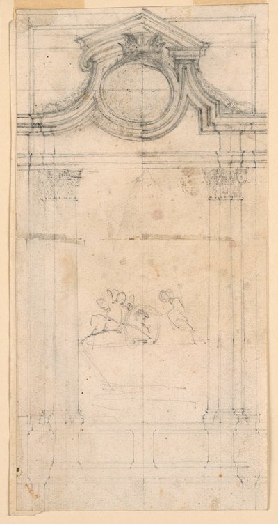 Ritning, Utformning av ett gravmonument för ett kloster, ca 1745 av Carlo Marchionni