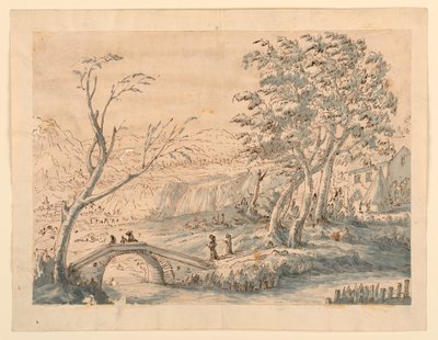 Teckning, Landskap med bro, 1770-1786 av Carlo Marchionni