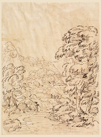Teckning, väg som leder till en bergig stad, 1750-86 av Carlo Marchionni