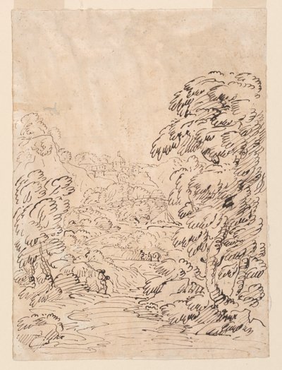 Teckning, väg som leder till en bergig stad, 1750-86 av Carlo Marchionni