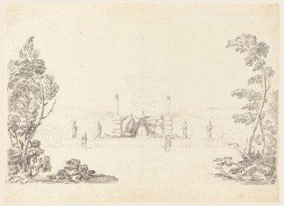 Teckning, Skiss till en fontän i en park, 1740 av Carlo Marchionni