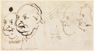 Teckning, Skisser av fyra huvuden i karikatyr, 1725-75 av Carlo Marchionni