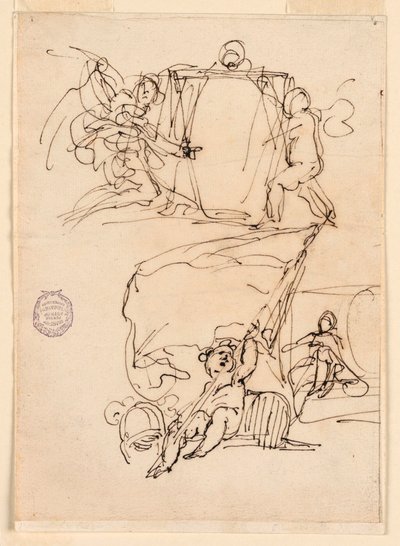 Teckning, Tre skisser, före 1775 av Carlo Marchionni