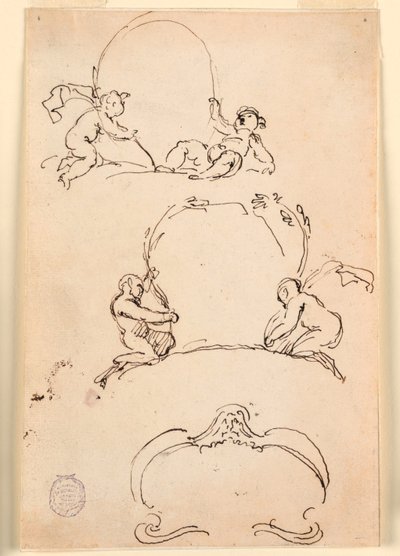 Teckning, Tre skisser till kartuscher, före 1775 av Carlo Marchionni