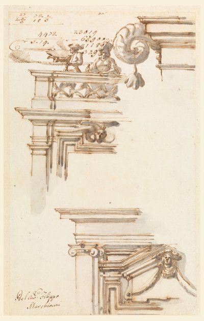 Ritning, två dörrskåp, 1750-75 av Carlo Marchionni