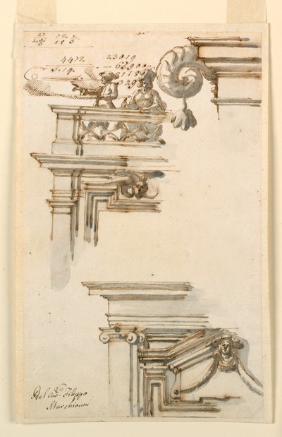 Ritning, två dörrskåp, 1750-75 av Carlo Marchionni