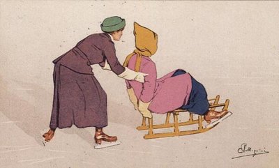 En hjälpande hand (färg litho) av Carlo Pellegrini