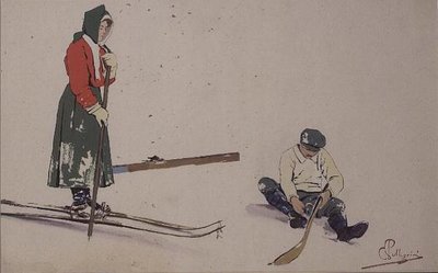 Säkra sina skidor (färg litho) av Carlo Pellegrini