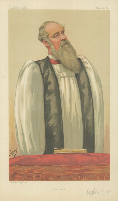 Den högra pastorn John Charles Ryle, biskop av Liverpool, Liverpool, 26 mars 1881, Vanity Fair-karikatyr av Carlo Pellegrini