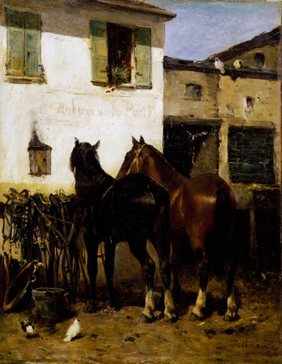 Posthästar, målning av Carlo Pittara (1836-1891), olja på duk, 41x32 cm, Italien av Carlo Pittara