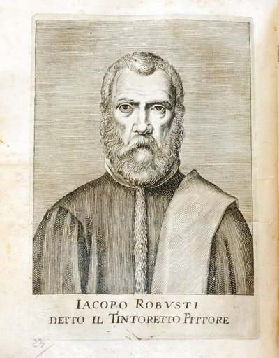 Porträtt av Jacopo Robusti dit le Tintoret (Tintoretto) (1518-1594) Italiensk målare Gravyr från "Maraviglie dell