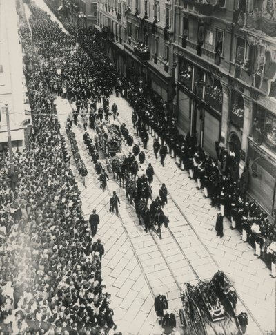 Begravningar av ärkehertigarna Franz Ferdinand av Österrike och hans fru dödades i Sarajevo den 28 juli av Carlo Wulz
