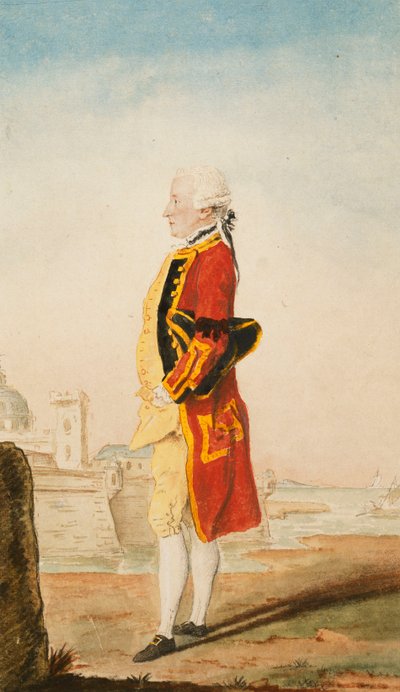 Överste Morrison möjligen i Uniform of the Royal Engineers, a Fortified Town Behind, 1768 av Carmontelle