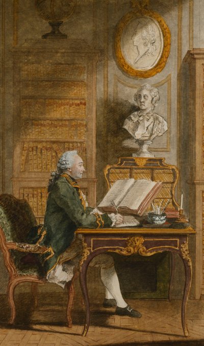 Monsieur de Cormainville i sitt bibliotek, skriver vid sitt skrivbord, av Carmontelle
