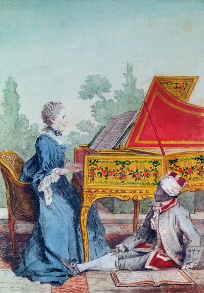 Porträtt av Mademoiselle Desgots av Saint-Domingue med sin slav Laurent av Carmontelle