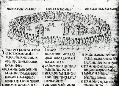 Illustration av en scen från en av psalmerna, från Utrecht Psalter, kopia av original från Reims nu i Utrecht University Library (penna och bläck) av Carolingian School