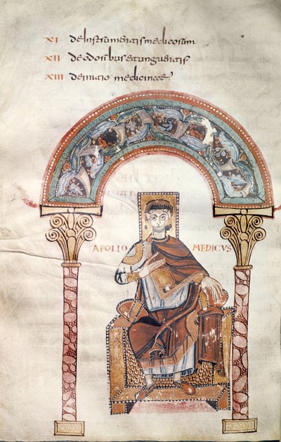 Ms CCII fol.91v Apollo Medicus, från Etymologiae av Isidore av Sevilla av Carolingian School