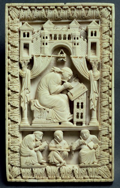 St. Gregorius skrift med skriftlärda nedan, fransk-tyska skolan, c.850-875 av Carolingian School