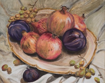 Autumn Fruits, 1992 (olja på papper) av Carolyn Hubbard-Ford