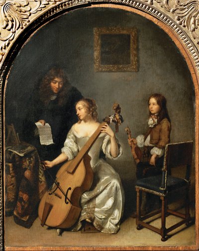 La lecon de basse de viol - Cellolektionen ... av Caspar (studio of) Netscher