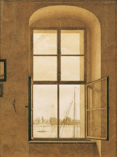 Utsikt från konstnärens ateljé (höger fönster) av Caspar David Friedrich