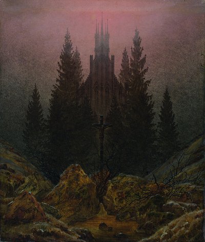 Kors och katedral i bergen av Caspar David Friedrich