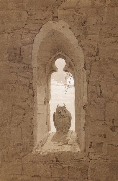 Ugglan i det gotiska fönstret. Omkring 1836 av Caspar David Friedrich