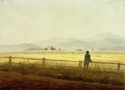 Bergslandskap med figur (Schmiedeberger Kamm) av Caspar David Friedrich