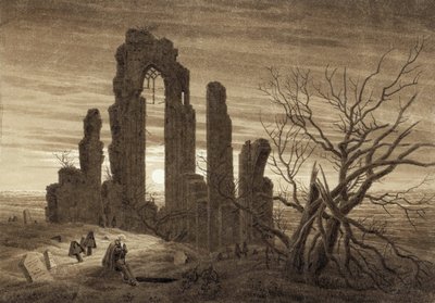 Vinter, natt, ålderdom och död (utdrag ur cykeln av dygnets timmar och människans åldrar) - Verk av Caspar David Friedrich (1774-1840), sepia på papper (19,2x27,5 cm) av Caspar David Friedrich