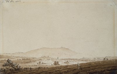 Landskap i Böhmen med utsikt över berget Jeschken, 1803 (penna- och bläcktvätt på papper) av Caspar David Friedrich