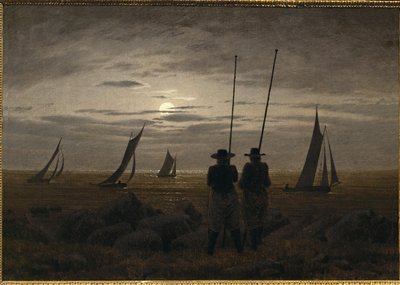 Månbelyst natt på stranden, med fiskare av Caspar David Friedrich